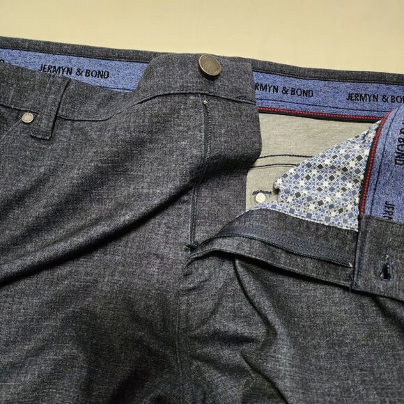 Jermyn & Bond Heathered Navy Straight Leg Trousers - Picture 5 of 6